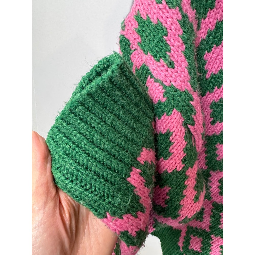 Jakke AMMA Recycled Green Pink Diamond Argyle Mock Neck Knit Sweater Size 2 - Picture 5 of 9
